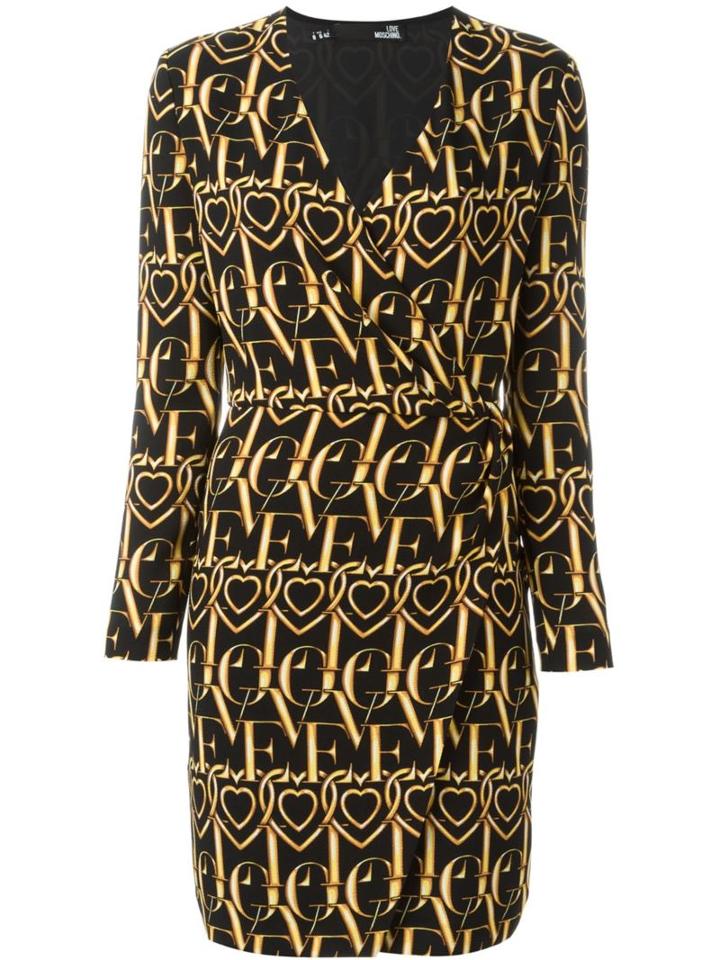 Love Moschino Heart Logo Print Dress, Women's, Size: 40, Black, Polyester