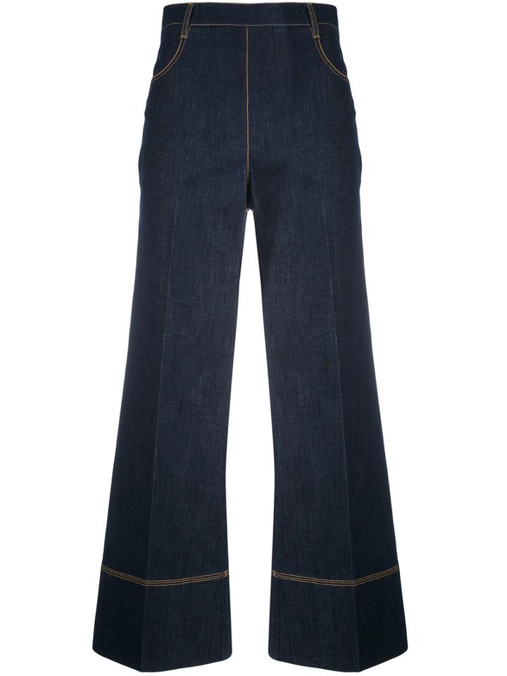 Ermanno Scervino - Cropped Wide-leg Jeans - Women - Cotton/spandex/elastane - 42, Blue, Cotton/spandex/elastane