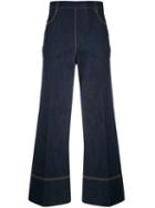 Ermanno Scervino - Cropped Wide-leg Jeans - Women - Cotton/spandex/elastane - 42, Blue, Cotton/spandex/elastane