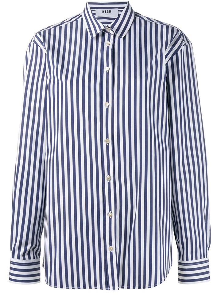 Msgm Striped Shirt, Women's, Size: 38, Blue, Cotton