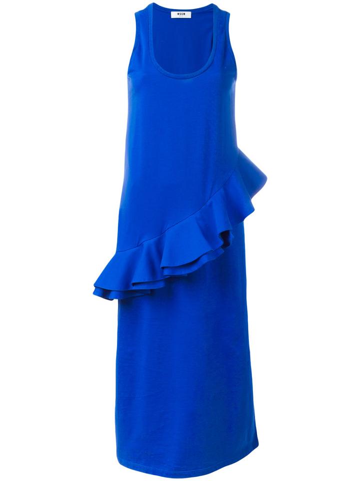 Msgm Asymmetric Ruffle Mid-length Dress, Women's, Size: Large, Blue, Cotton