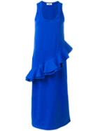 Msgm Asymmetric Ruffle Mid-length Dress, Women's, Size: Large, Blue, Cotton