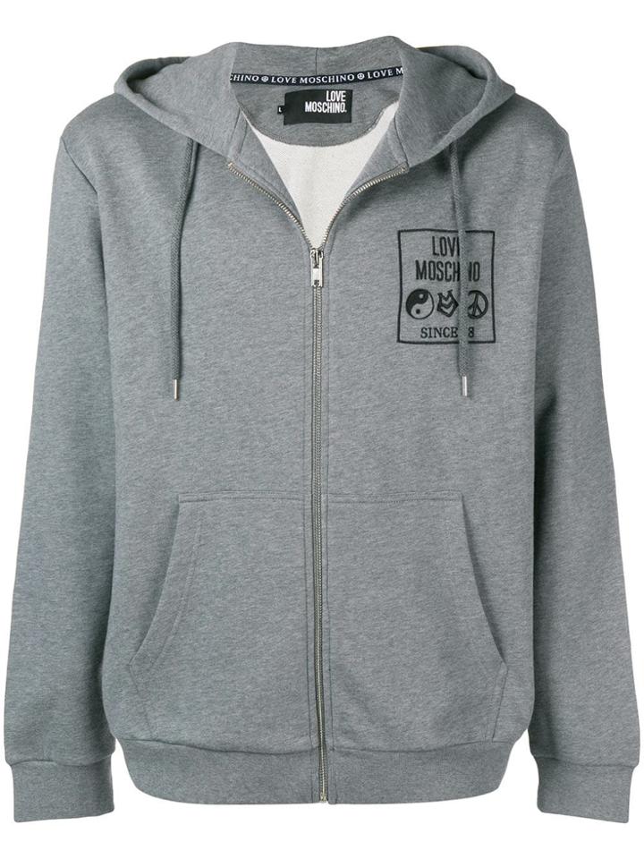 Love Moschino Logo Printed Hoodie - Grey