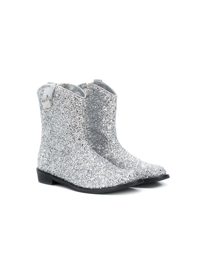 Monnalisa Western-style Ankle Boots - Silver