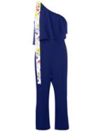 Msgm One Shoulder Frill Jumpsuit, Women's, Size: 40, Pink/purple, Polyester/acetate/viscose