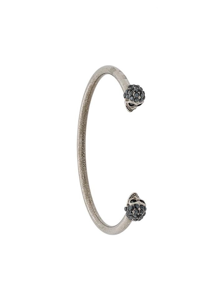 Alexander Mcqueen Jewelled Twin Skull Bracelet - Silver