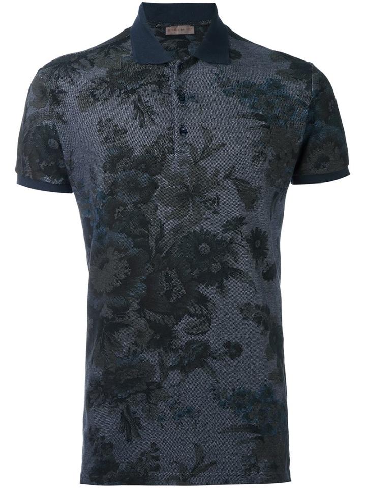 Etro Floral Print Polo Shirt, Men's, Size: Large, Blue, Cotton