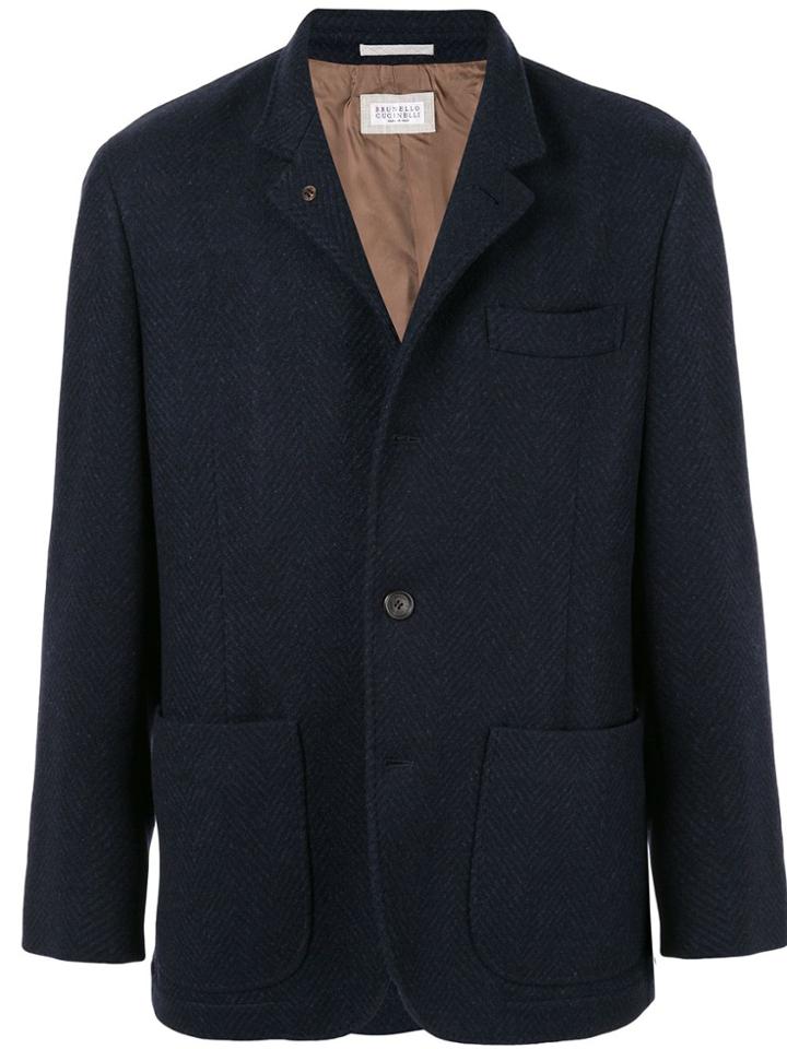 Brunello Cucinelli Herringbone Single Breasted Jacket - Blue