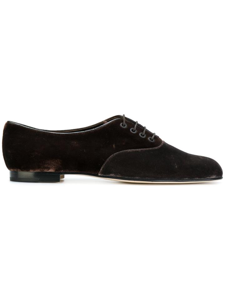 Manolo Blahnik Pruneta Lace Up Flat Shoes - Brown