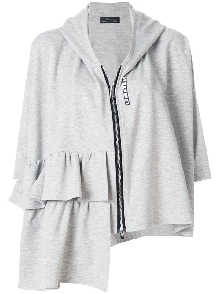 Barbara Bologna Ruffled Crop Sleeve Hoodie - Grey