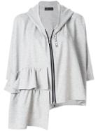 Barbara Bologna Ruffled Crop Sleeve Hoodie - Grey