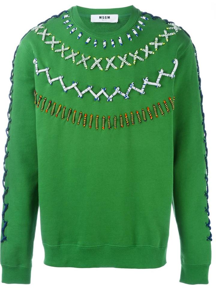 Msgm Embellished Sweatshirt, Men's, Size: L, Green, Cotton