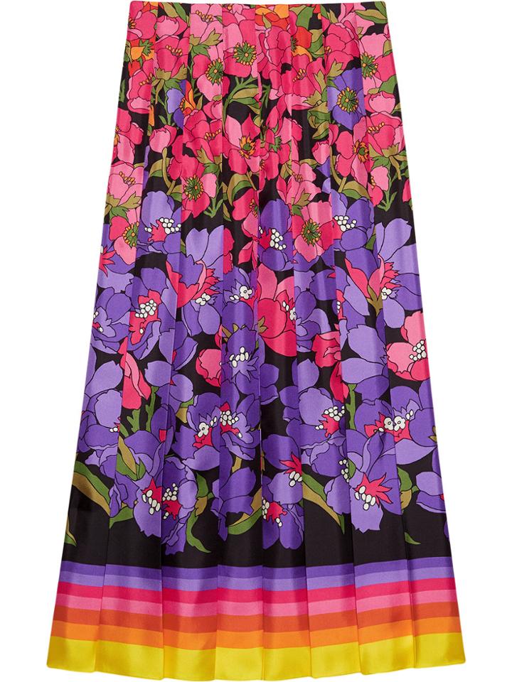 Gucci Degradé Flowers Silk Twill Skirt - Pink & Purple
