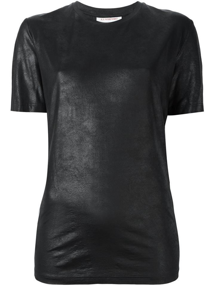 A.f.vandevorst Leather-effect T-shirt, Women's, Size: 40, Black, Viscose/spandex/elastane