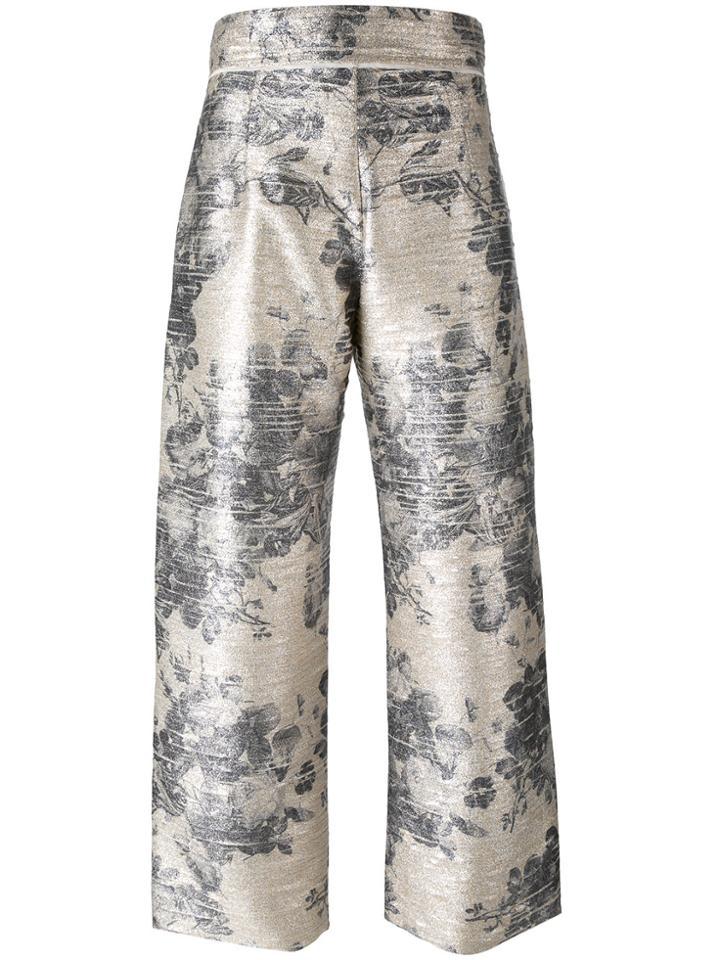 Aviù Floral Print Pants - Metallic
