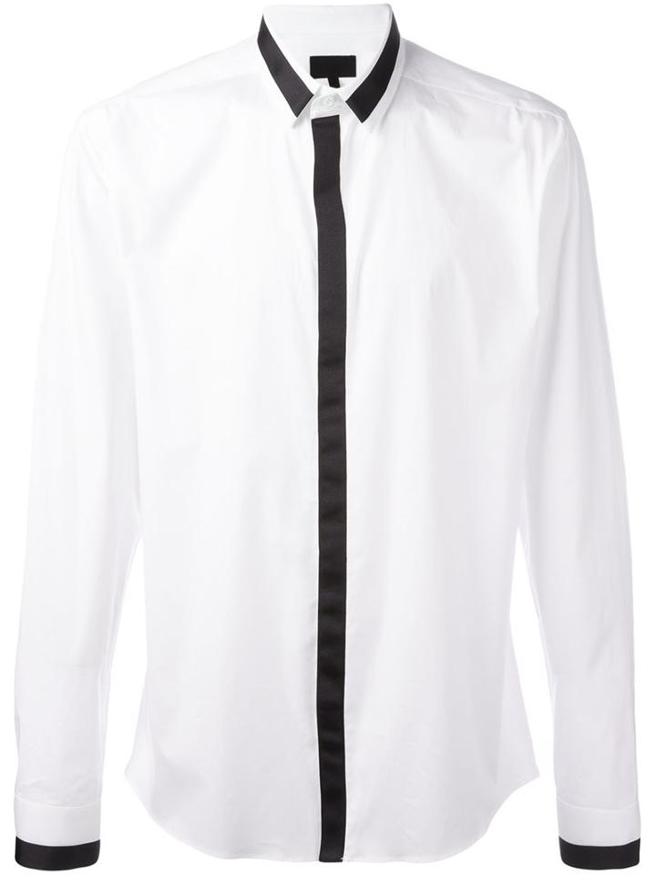 Les Hommes Hidden Button Placket Shirt, Men's, Size: 54, White, Cotton/spandex/elastane