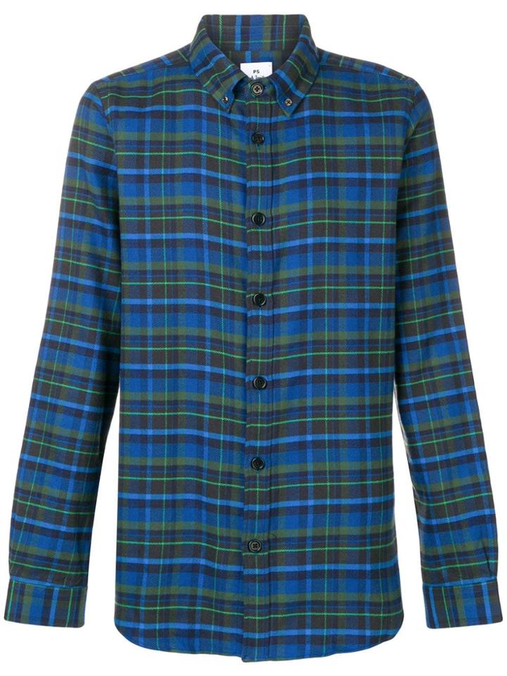 Ps Paul Smith Button Down Checked Shirt - Blue