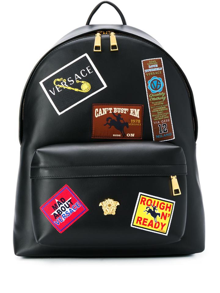 Versace Badge Appliqué Backpack - Black