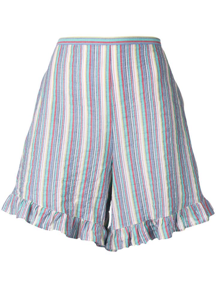 See By Chloé Striped Ruffle Trim Shorts, Women's, Size: 36, Cotton/spandex/elastane