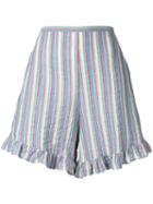 See By Chloé Striped Ruffle Trim Shorts, Women's, Size: 36, Cotton/spandex/elastane