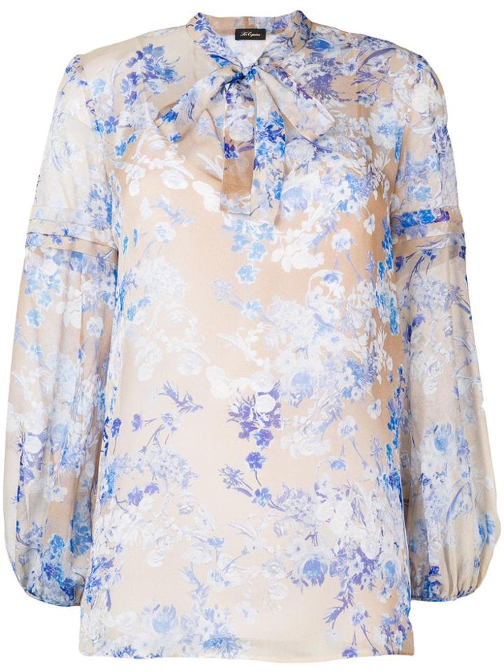 Les Copains Pussy Bow Floral Blouse - Neutrals