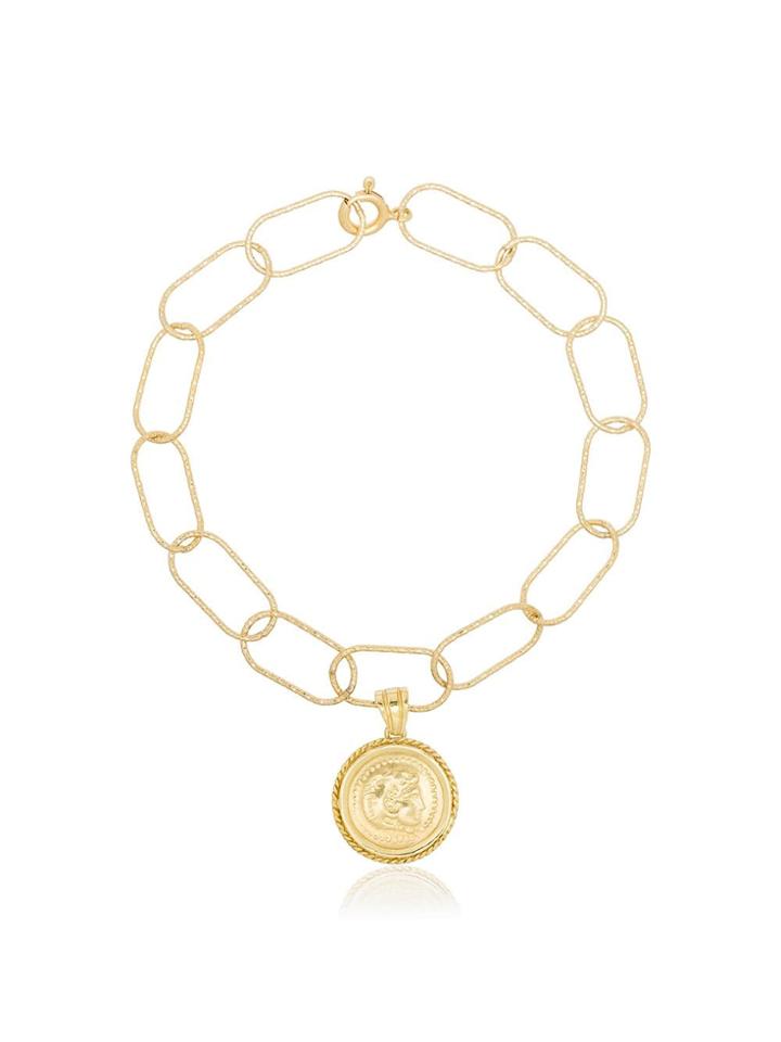 Hermina Athens Metallic Hercules Wide Chain Coin Pendant Gold-plated