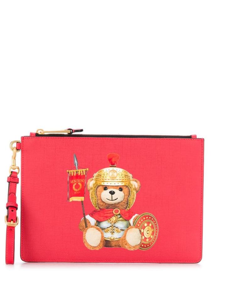 Moschino Teddy Print Clutch - Red