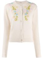 Miu Miu Embroidered Flower Cardigan - Neutrals