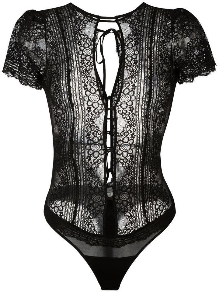 For Love And Lemons Open Back Lace Body, Women's, Size: Medium, Black, Polyester/nylon/spandex/elastane/nylon