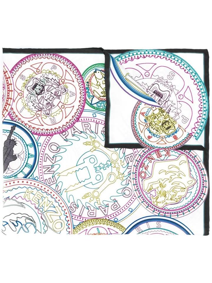 Kenzo Multi Icon Scarf, Women's, White, Silk