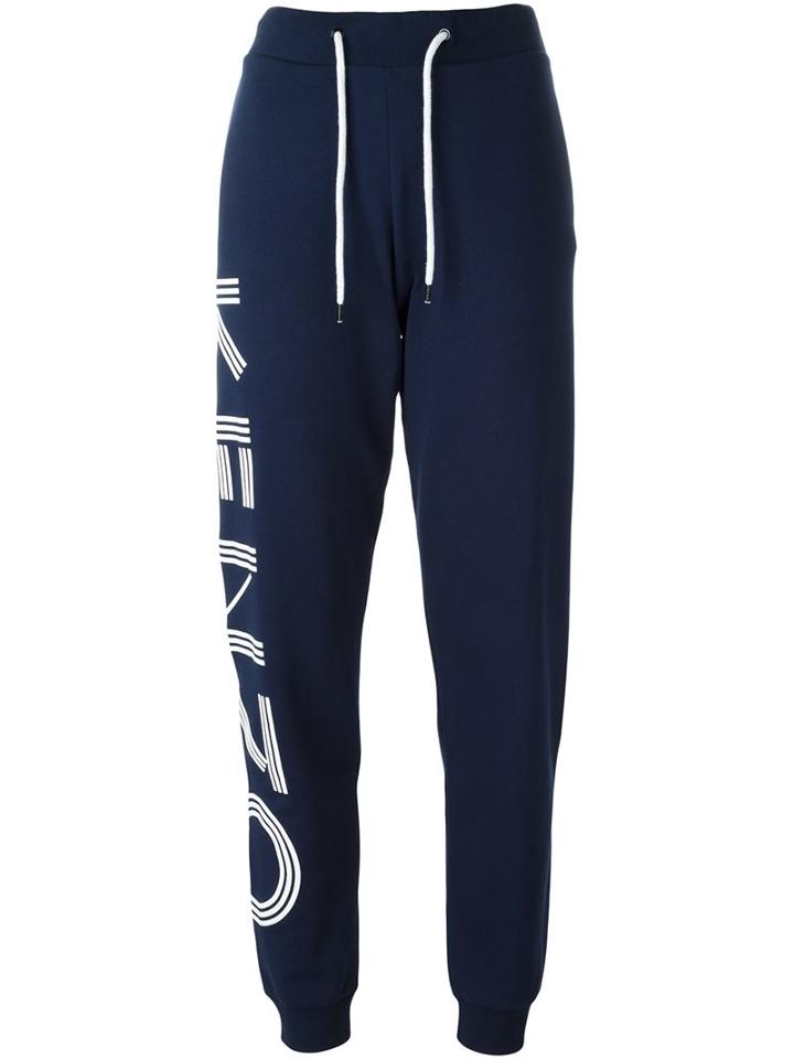 Kenzo Logo Print Track Pants, Women's, Size: Medium, Blue, Cotton