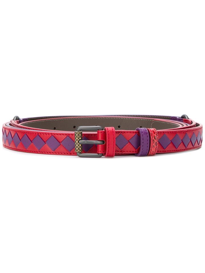 Bottega Veneta Reversible Weave And Snake Embossed Belt - Red