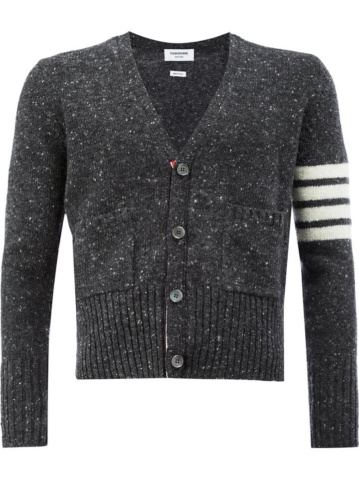 Thom Browne - Flocked V-neck Cardigan - Men - Mohair/wool - 3, Grey, Mohair/wool