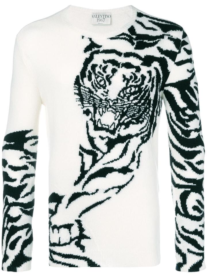 Valentino Tiger Intarsia Knit Jumper - White