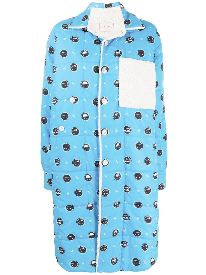 Natasha Zinko Oversized Smiles-print Coat - Blue