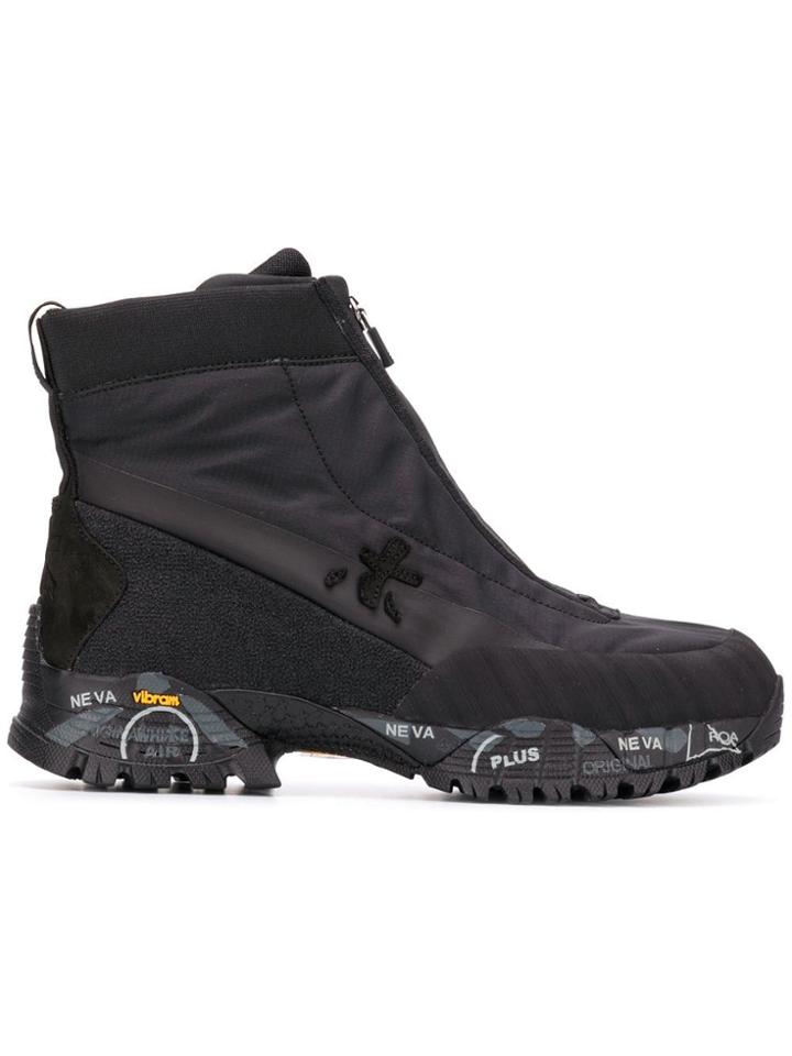White Premiata Zip Front Boots - Black