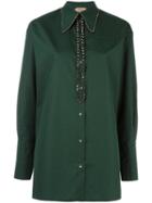 No21 Embellished Collar Shirt, Women's, Size: 38, Green, Cotton/glass/metal