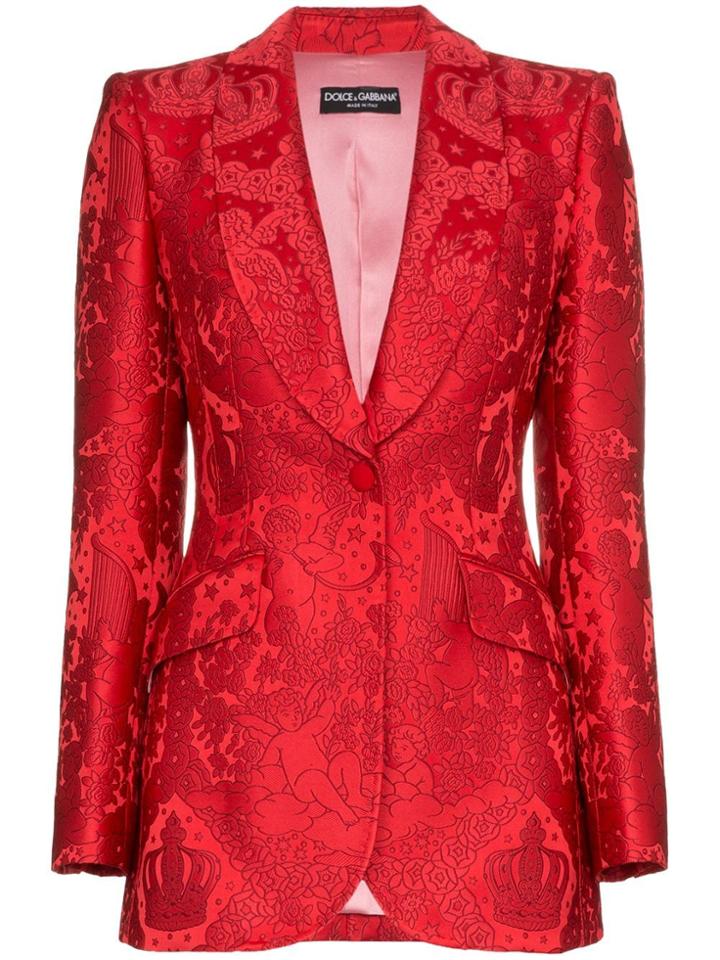 Dolce & Gabbana Brocade Single Breasted Silk Blend Jacket - Red