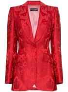 Dolce & Gabbana Brocade Single Breasted Silk Blend Jacket - Red