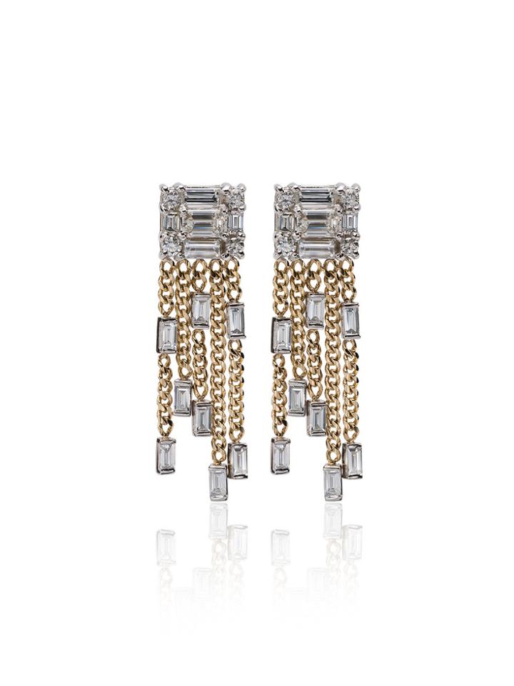 Mindi Mond Yellow Gold Clarity 5 Strand Diamond Tassel Earrings -