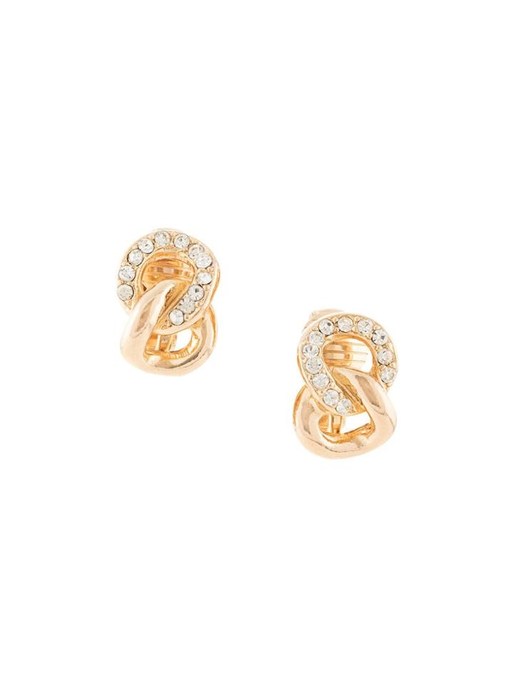 Christian Dior Pre-owned Chain Rhinestone Embellished Earrings - Gold