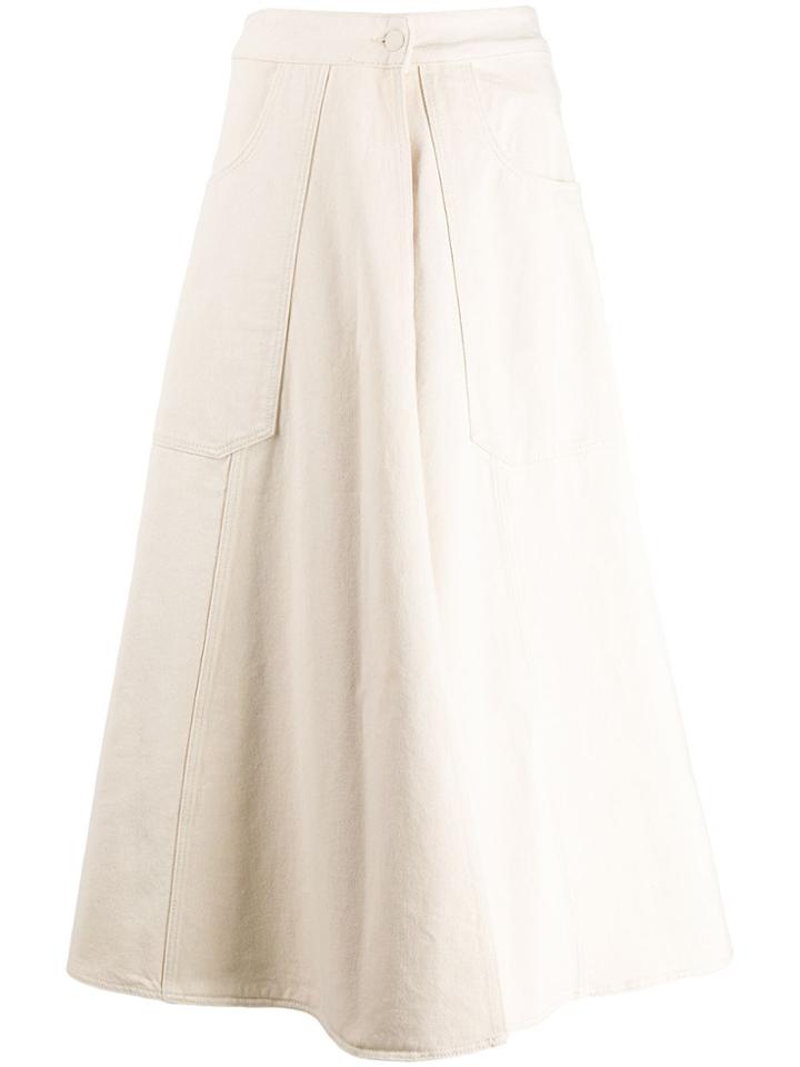 Calvin Klein A-line Flared Midi Skirt - Neutrals