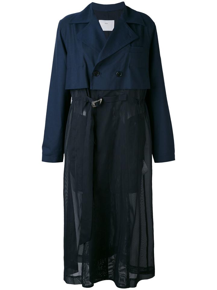 Toga - Pleated Coat - Women - Polyester/cupro/wool - 42, Blue, Polyester/cupro/wool