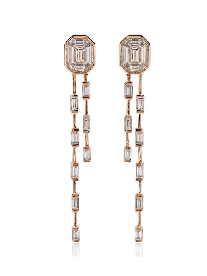 Shay Baguette Diamond Drop Earrings - Rose Gold