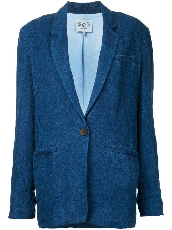 Sea - Classic Denim Blazer - Women - Linen/flax - M, Blue, Linen/flax