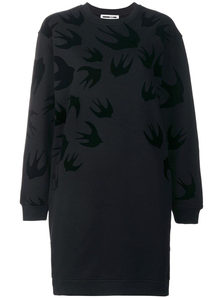 Mcq Alexander Mcqueen Swallow Print Sweatshirt Dress - Black