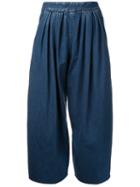 Maison Mihara Yasuhiro Pleated Wide-legged Cropped Jeans, Women's, Size: 38, Blue, Cotton