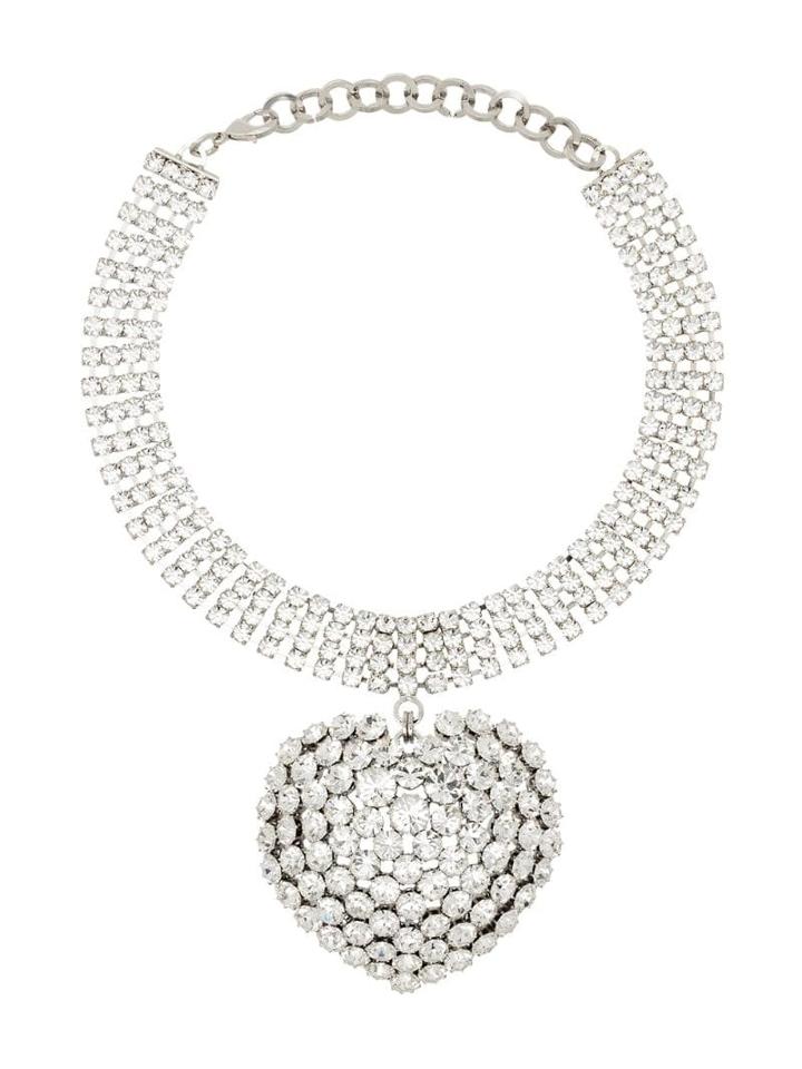 Alessandra Rich Embellished Drop Heart Choker - Metallic