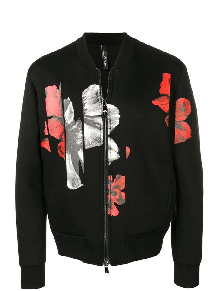 Neil Barrett Floral Print Bomber Jacket - Black