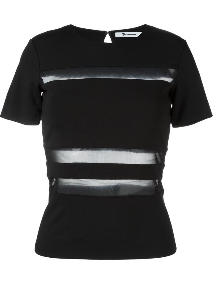 T By Alexander Wang Sheer Stripe Top, Women's, Size: Large, Black, Polyester/spandex/elastane/rayon
